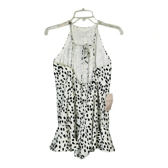 She + Sky Black and White Spotted Short Open Back Romper Women‎ Size Large NWT - Picture 5 of 10